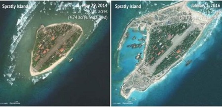 Hình ảnh so sánh cho thấy quy mô cải tạo đảo Trường Sa Lớn của Việt Nam