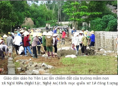 đập phá tường rào, lấn chiếm khuôn viên Trường mầm non xã Nghi Kiều (Nghi Lộc, Nghệ An)