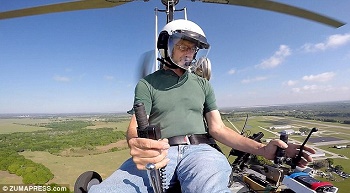 Practice: Doug Hughes flys his gyro-copter  near the Wauchula Municipal Airport in Wauchula, Florida in March during a trial-run for his US Capitol stunt 