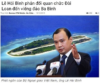 Lê Hải Bình phản đối Đài Loan mời viến đảo Ba Bình